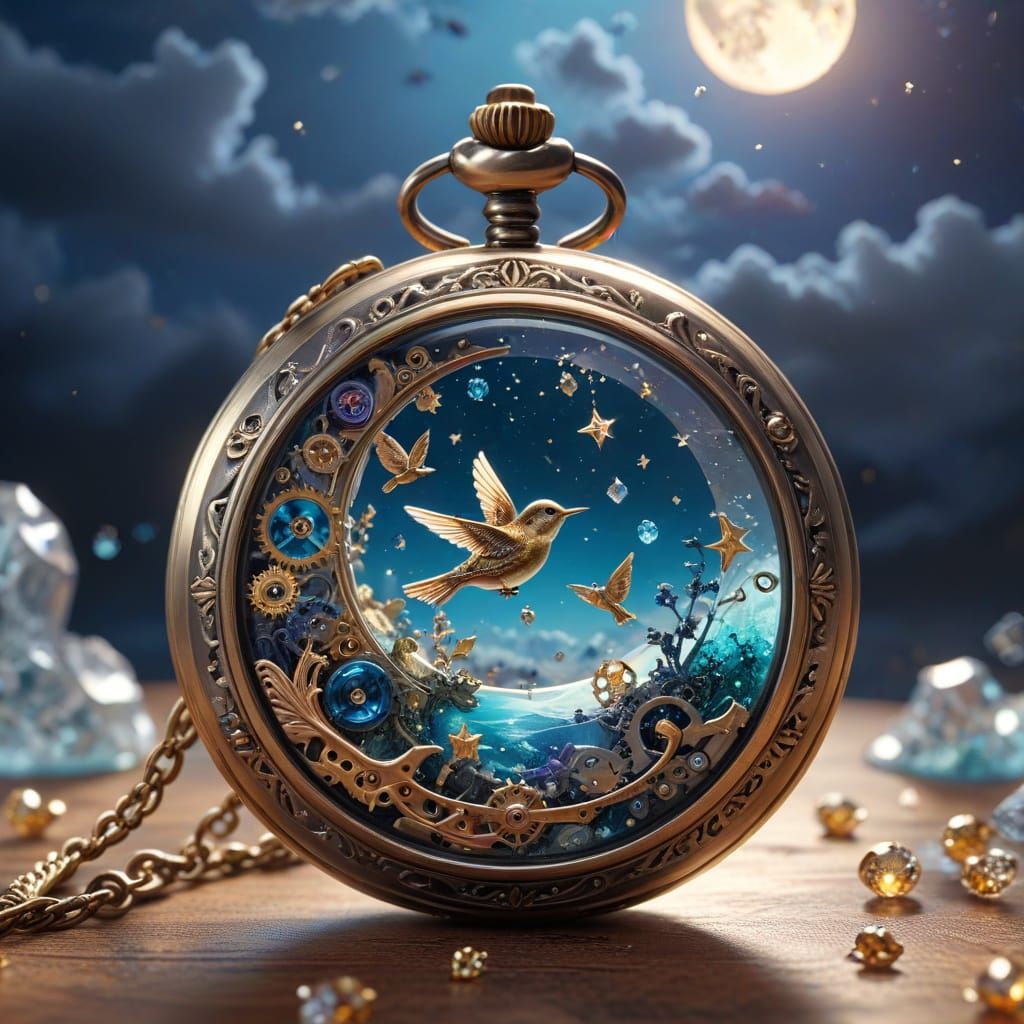 Miniature Clockwork World Inside Vintage Pocket Watch