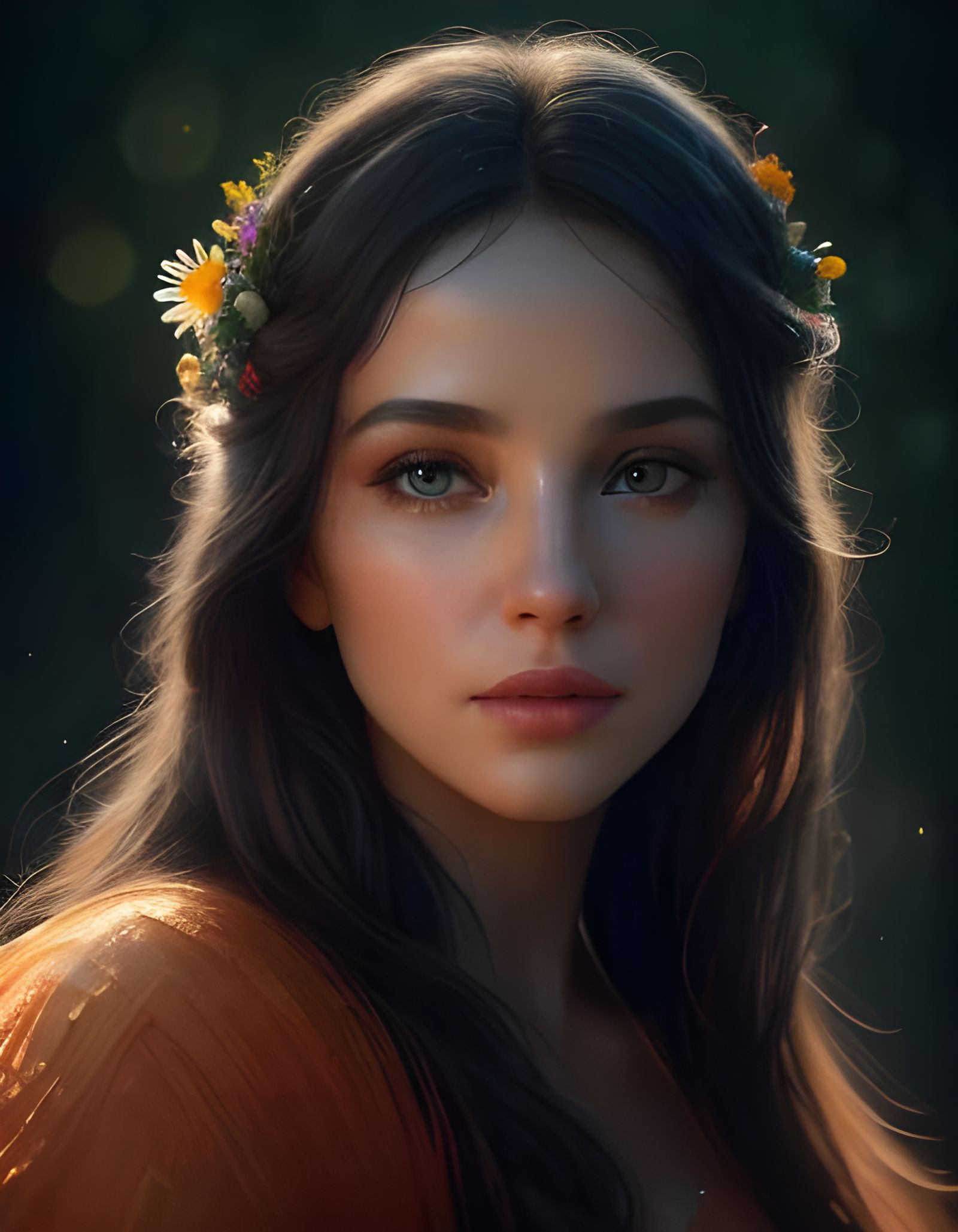 Girl with Wildflowers: Surreal Vintage Illustration