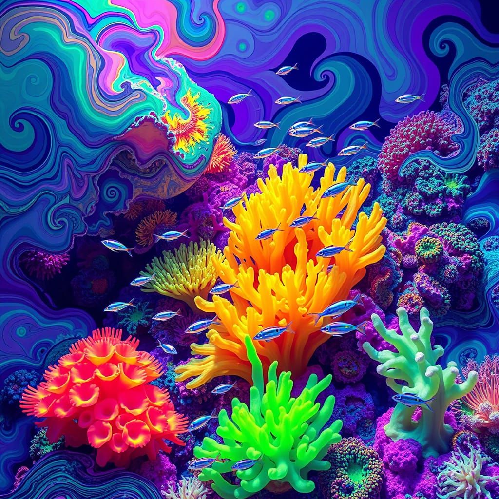 Psychedelic Coral Reef with Alien Life