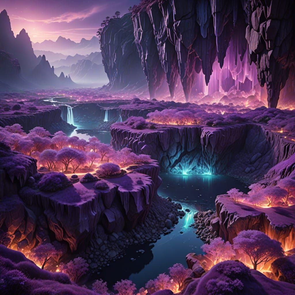 Majestic Amethyst Caves: Dreamlike Fantasy Landscape