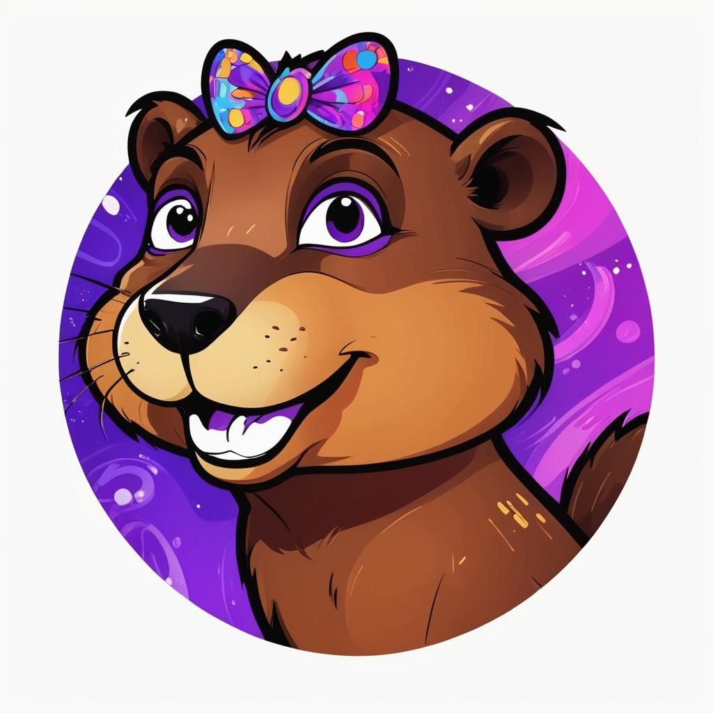 Psychedelic Cartoon Beaver with Iridescent Fur