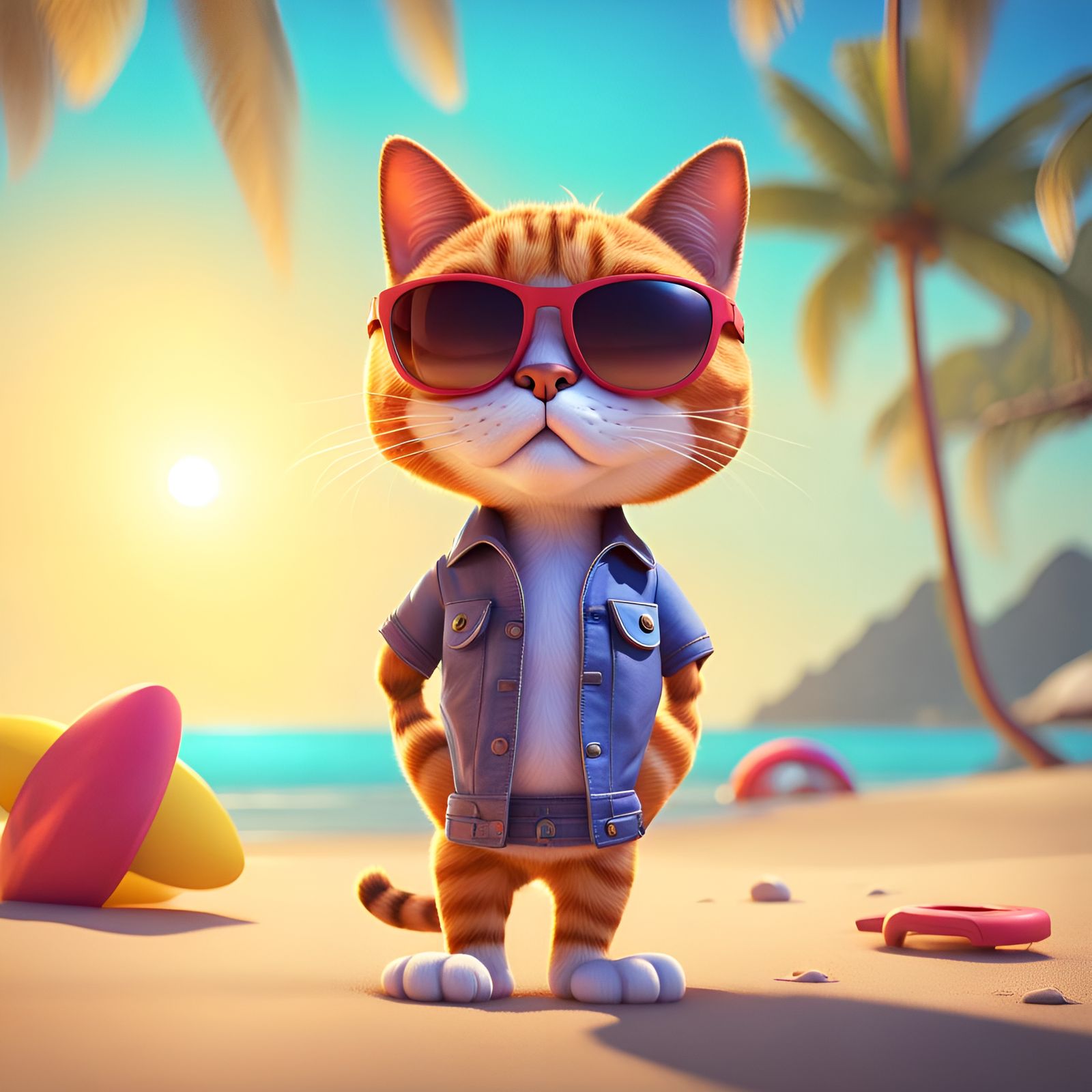 Cool Cat on the Beach in 3D Digital Art