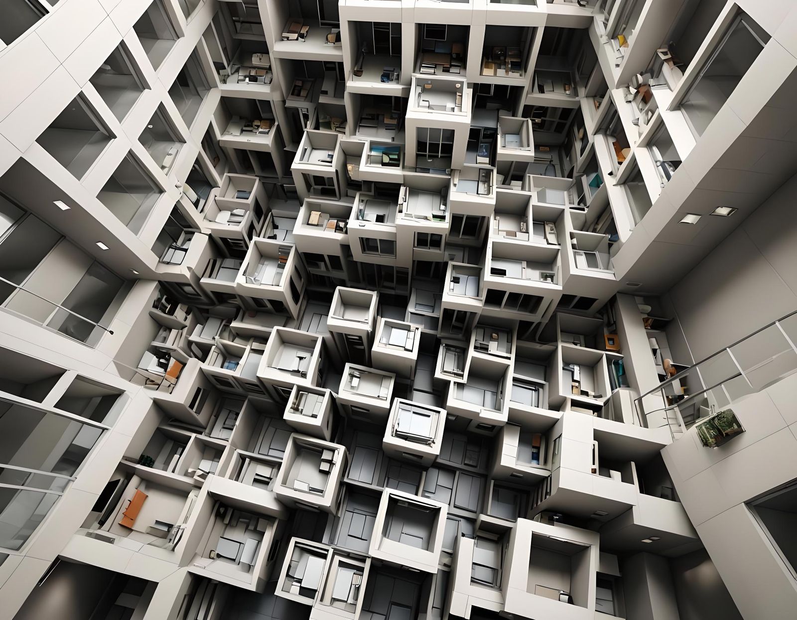 Office Building Interior Looking Down in 3D