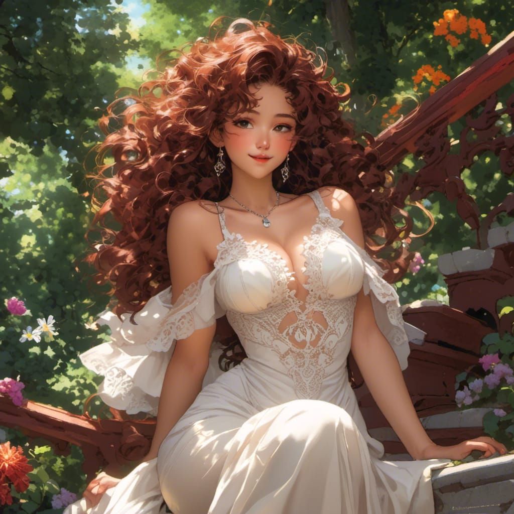 Curvy Woman in Lace: Photorealistic Anime Illustration