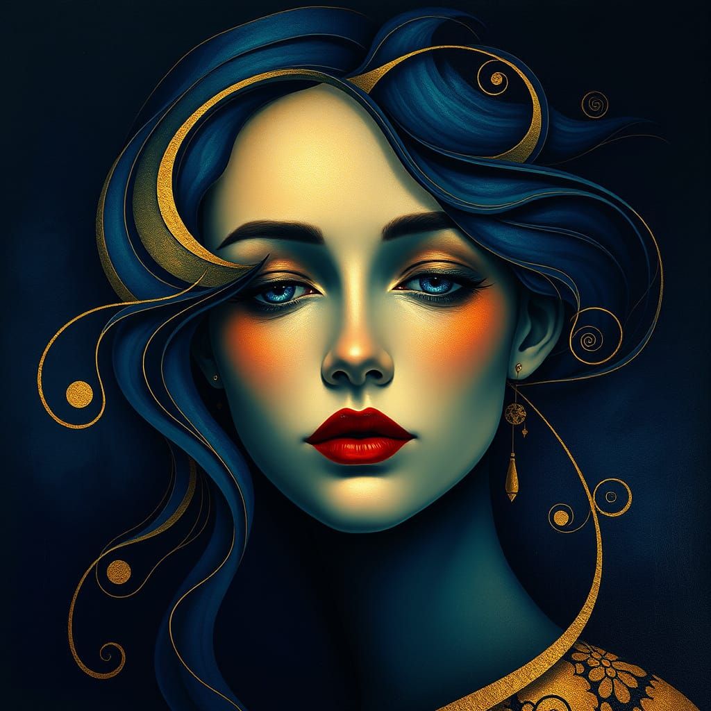 Dreamlike Portrait in Art Nouveau Style