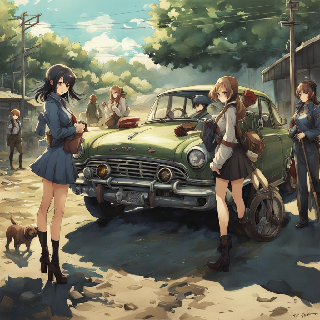 Anime Girls in Fallout Landscape