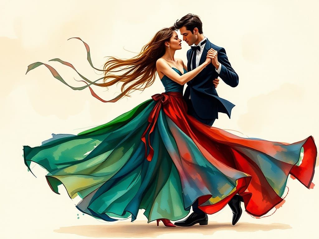 Ethereal Tango Dancers in Watercolor