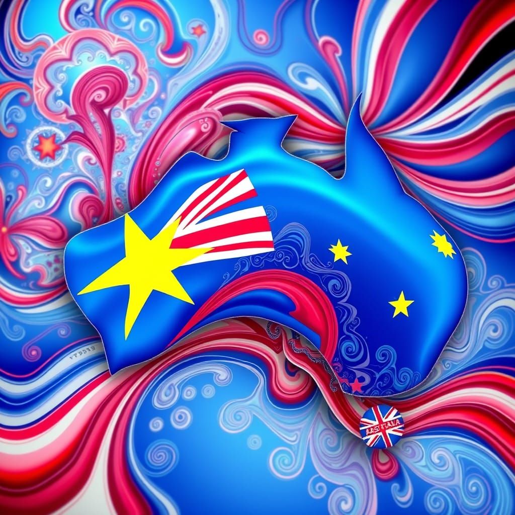 Vibrant Australian Patriotism in M.C. Escher-Inspired Style