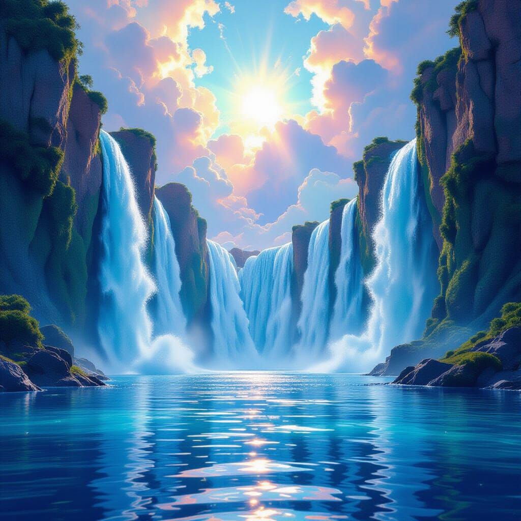 Surreal Water Sculpture with Iridescent Colors