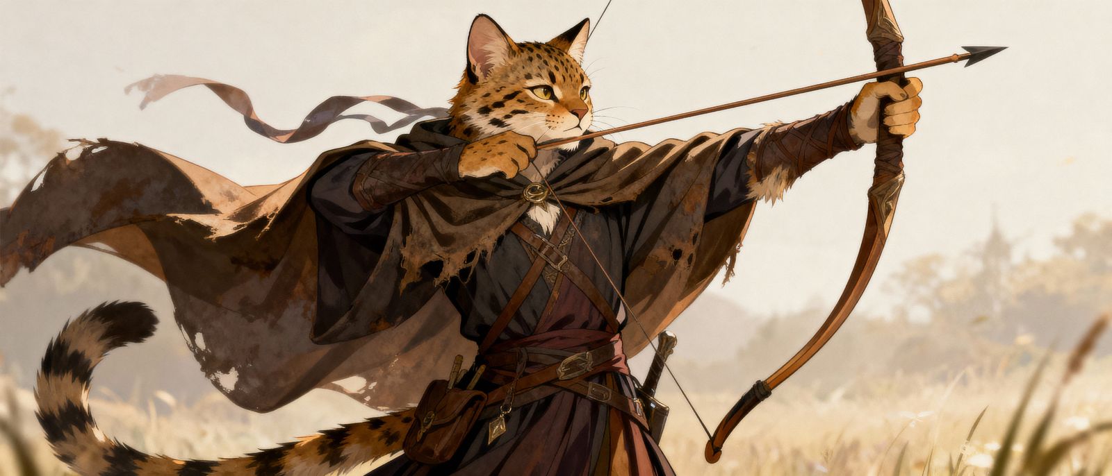 Enchanting Lynx Archer in High Fantasy Anime Style