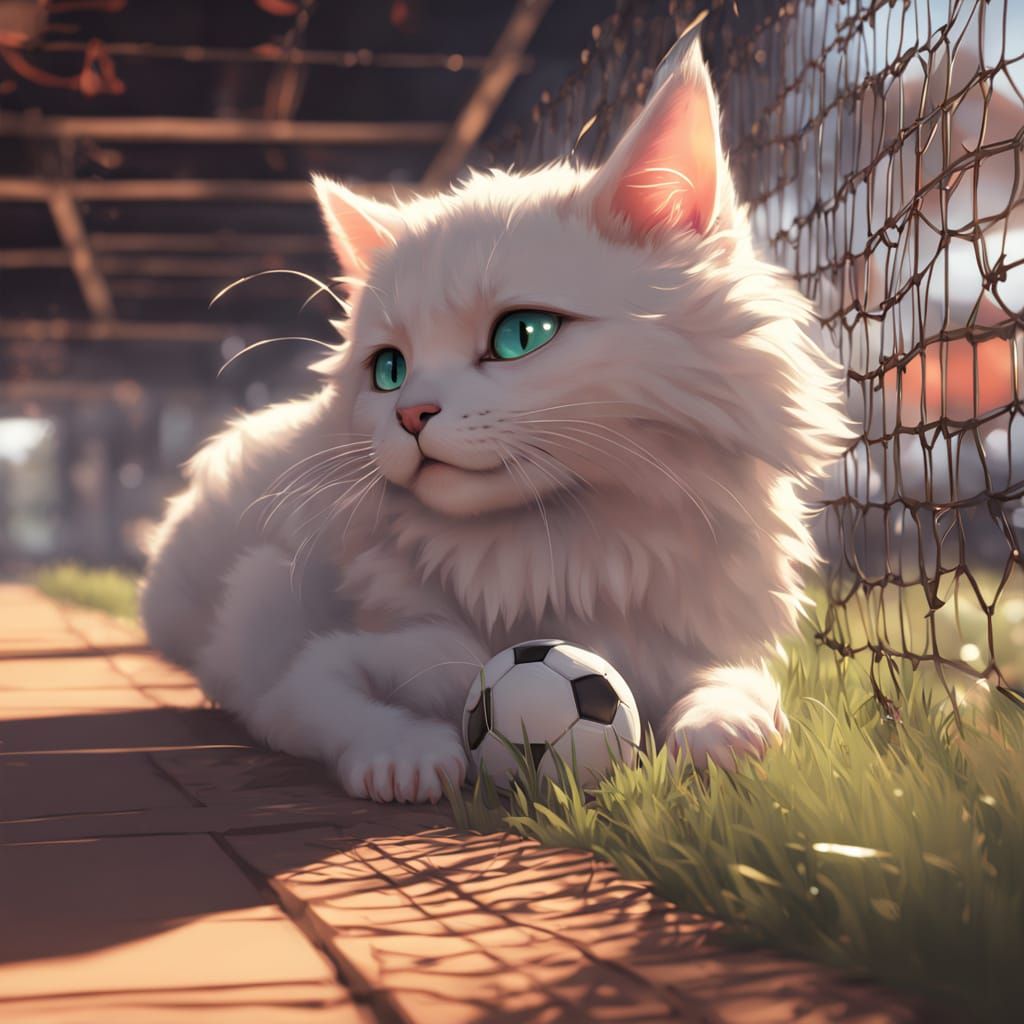 Adorable Kitten Scores Soccer Goal in Vibrant 3D Anime Art