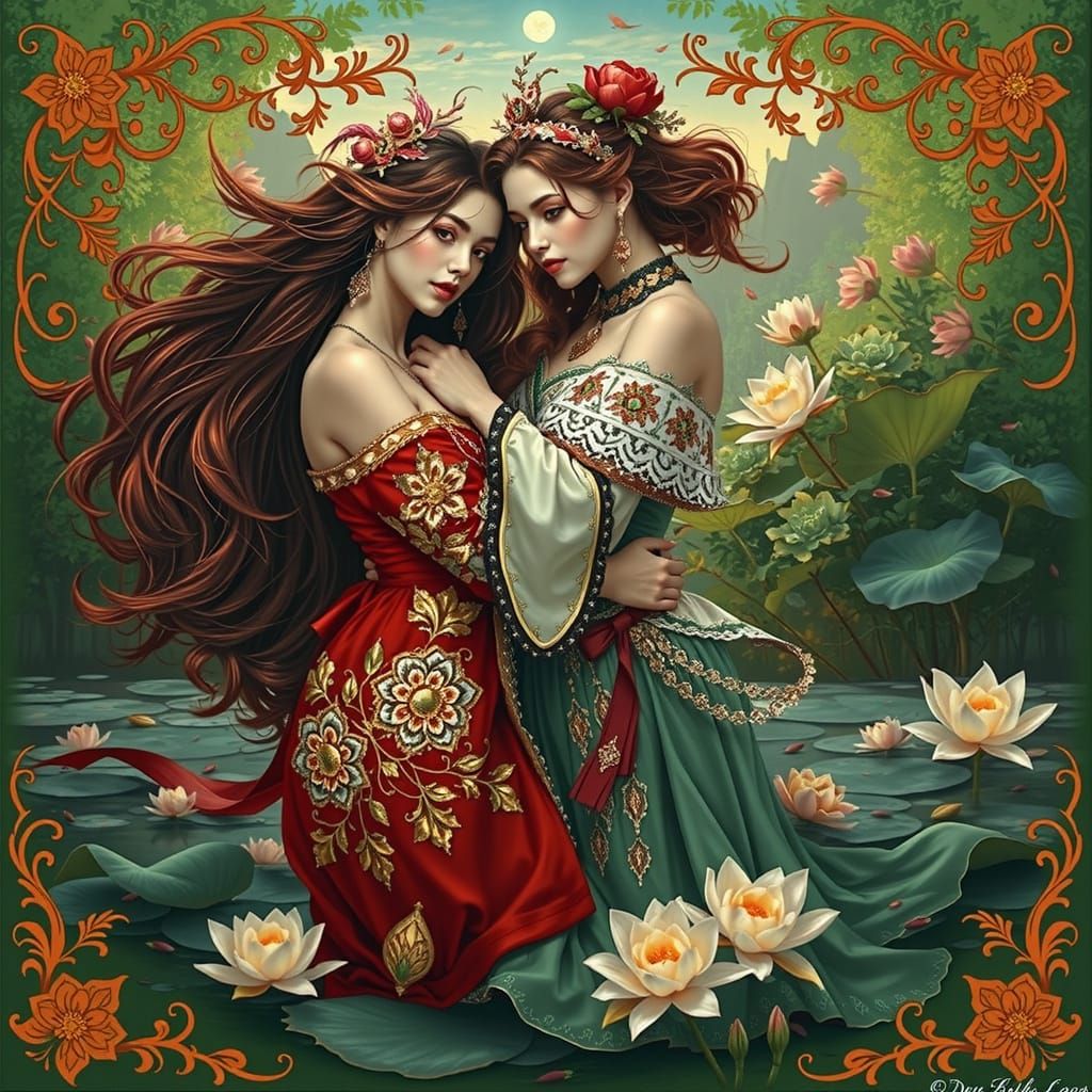 Embrace in Floral Attire: Lace and Lotus