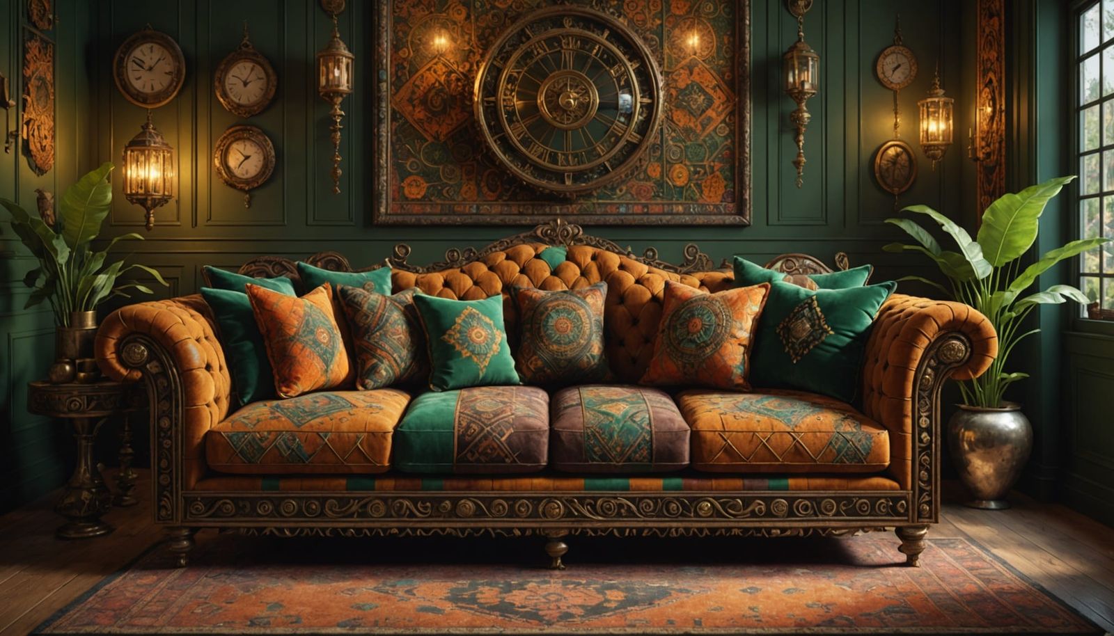 Ethereal Boho Sofa in Rich Earthy Tones and Vibrant Textures
