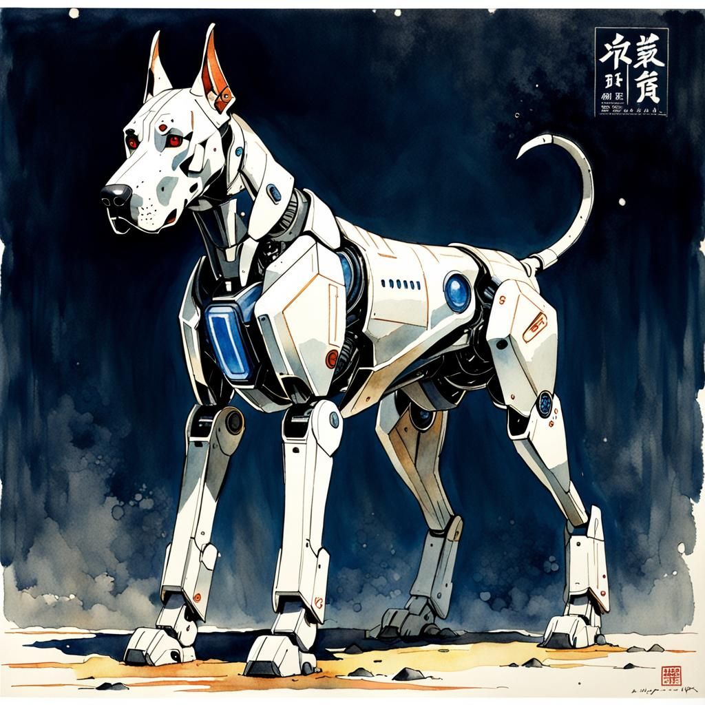 Robotic Great Dane: Shin-hanga Concept Art