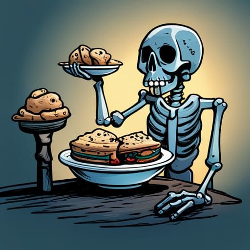 Cartoon Skeleton Meal in Comic Book Art