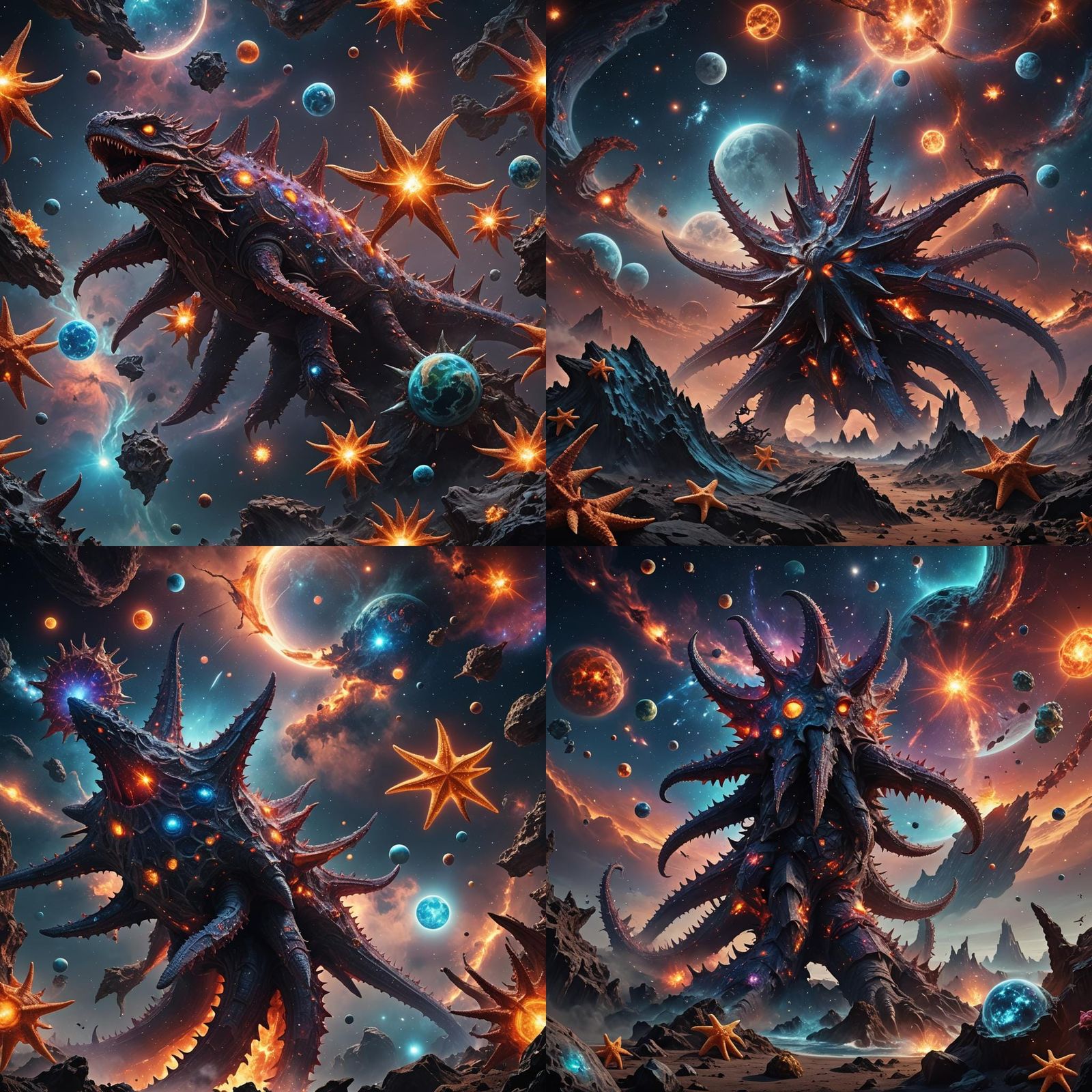 Cosmic Kaiju Starfish: Celestial Nebula and Supernova