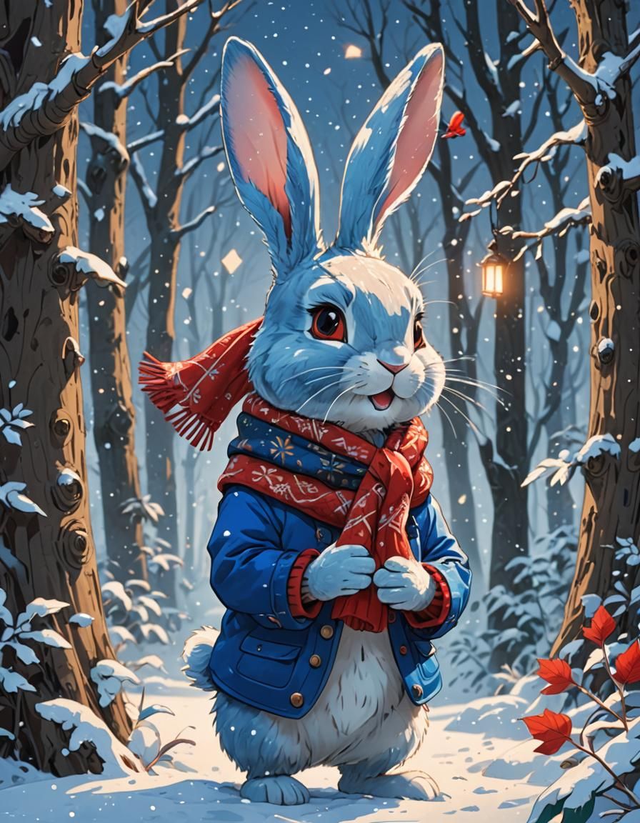 Blue Bunny and Cardinal in Anime Style