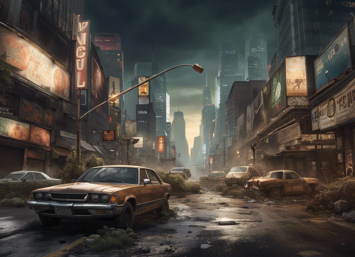 Post-Apocalyptic Times Square in Dystopian Future