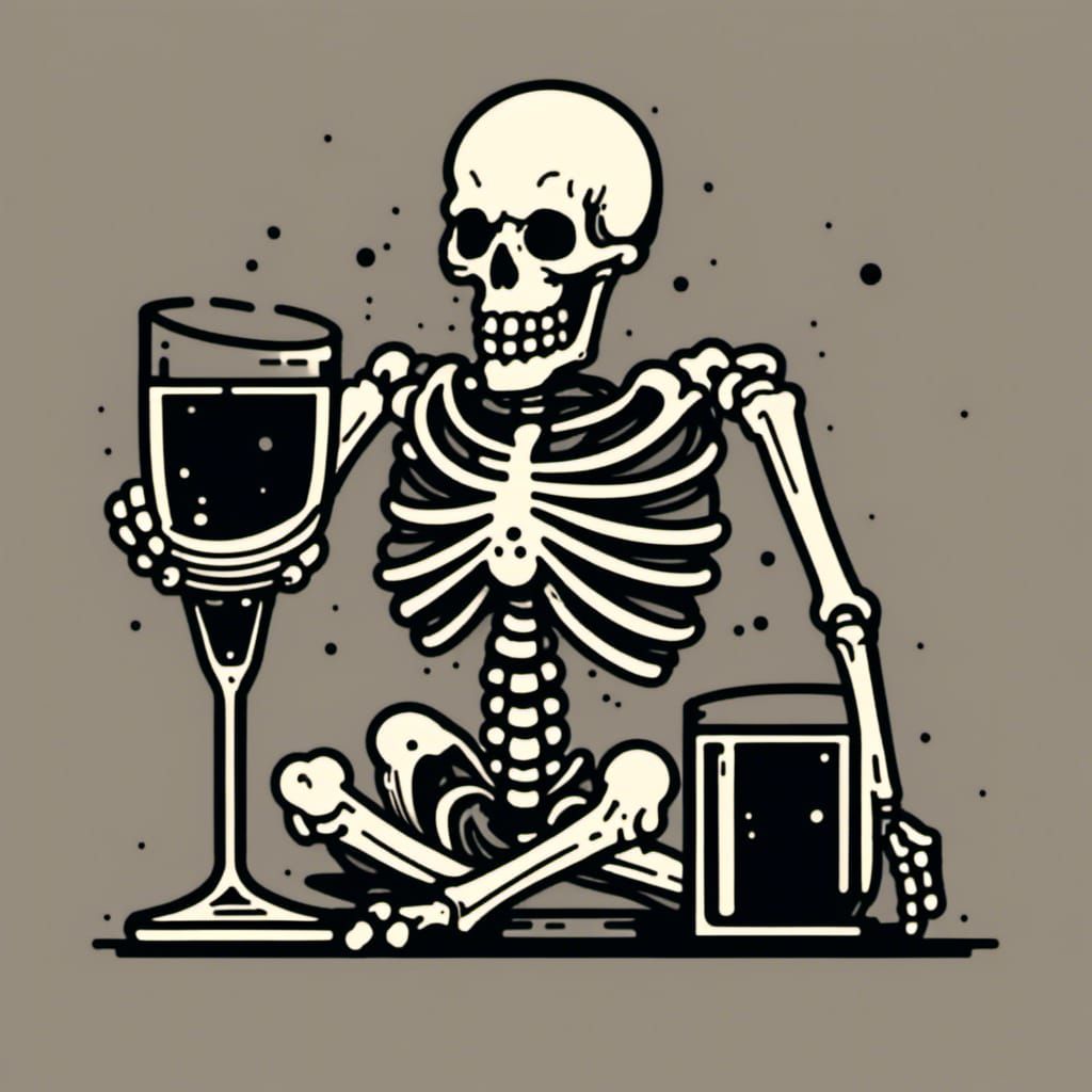 Drunk Skeleton Tattoo Style Vector Art