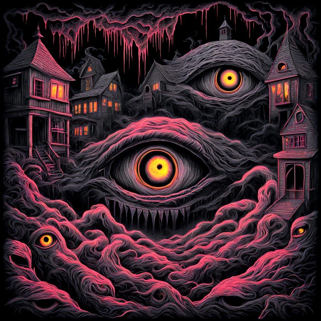 Haunted Eyes in Twisted Neon Horror