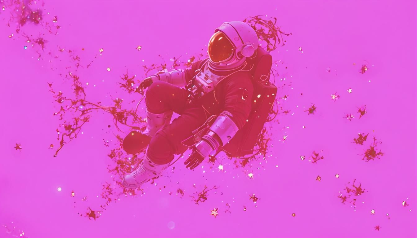 Robotic Astronaut Floating in Starry Galaxy: Surreal Macro P...