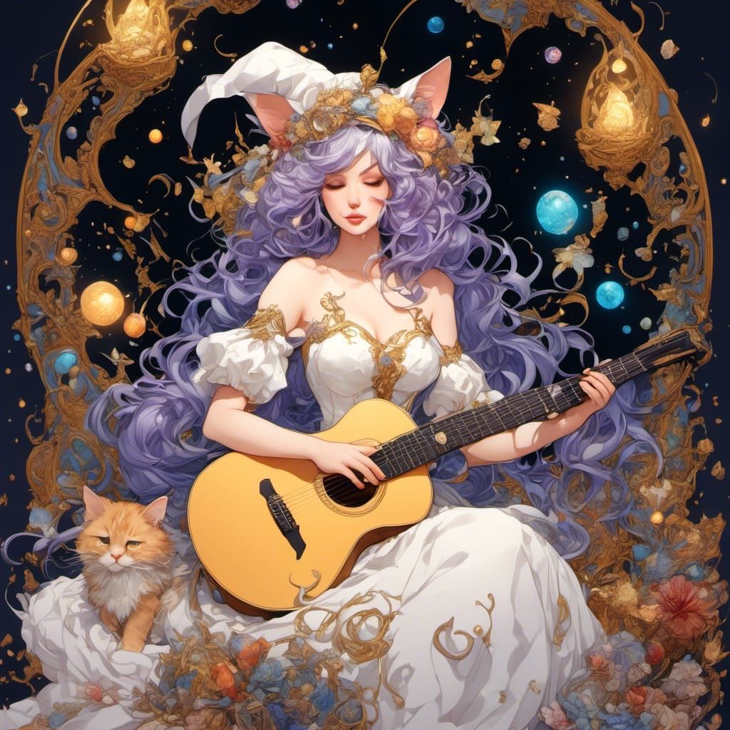 Musical Witch with Lilac Hair in Gritty Fantasy Style