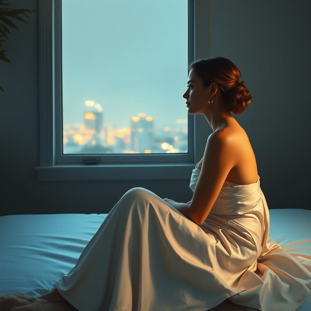 A Contemplative Woman in a Muted, Melancholic Atmosphere