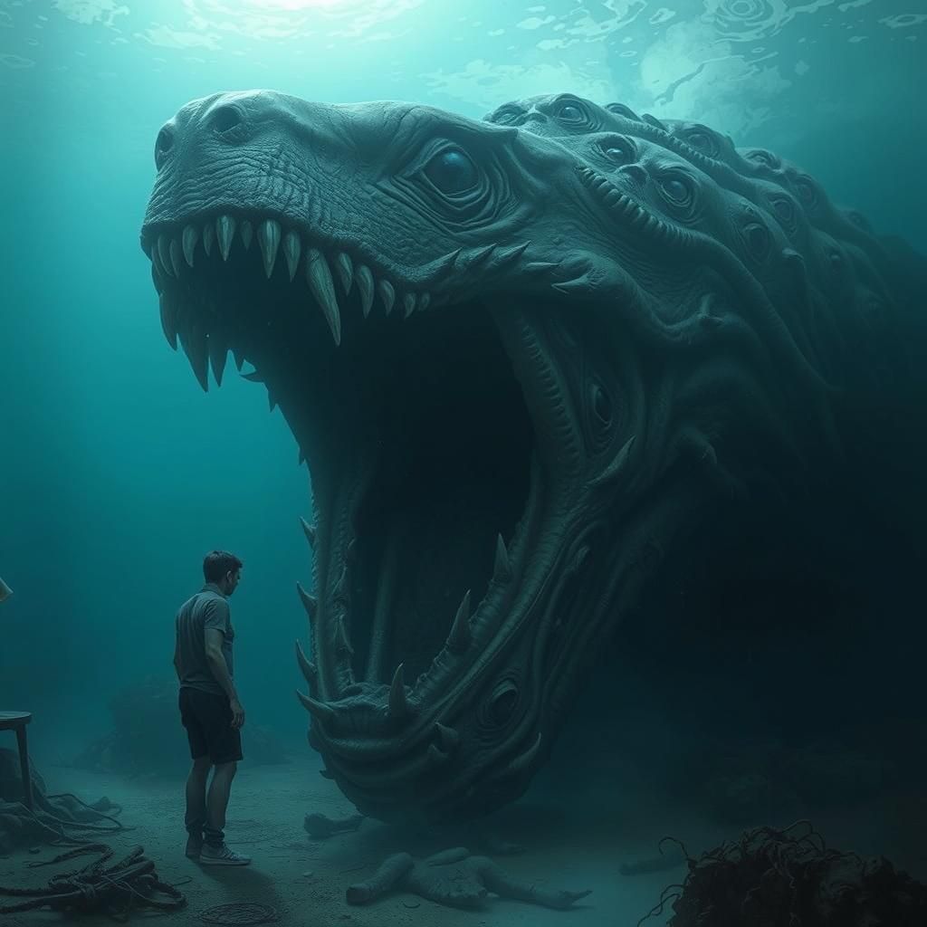 Grotesque Horror Lurking Under Bed in Dark Surrealism