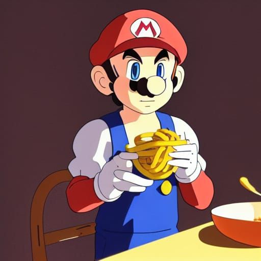 Mario Eats Spaghetti: Studio Ghibli Anime Art