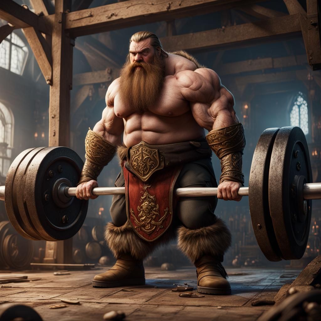 Gimli Weightlifting: Detailed Fantasy Art
