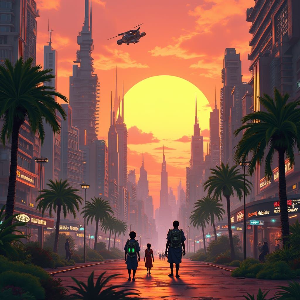 Futuristic African City at Sunset: Ghibli x Afrofuturism