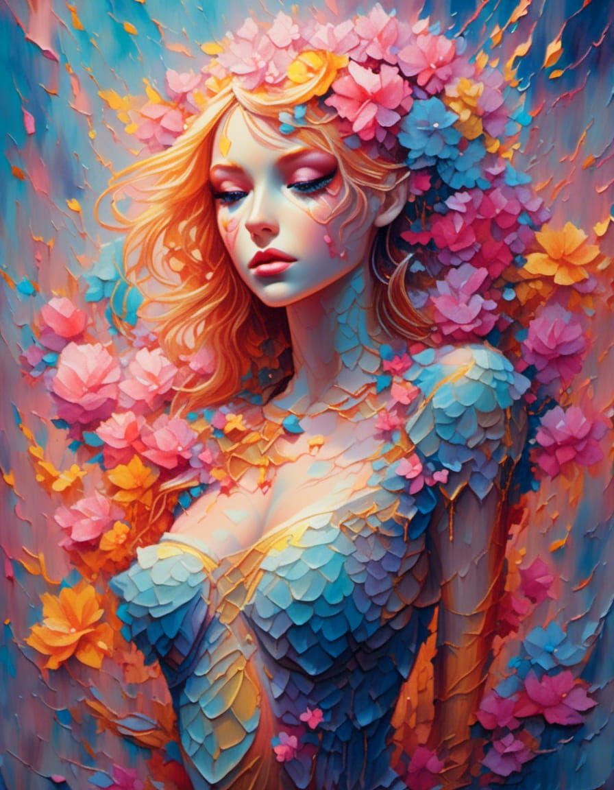 Flamingo in Lake: Gouache Impressionist Comic Art