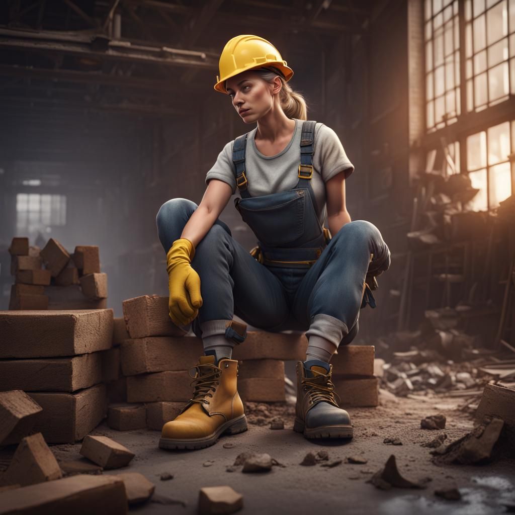 Female Construction Worker Taking Off Shoes