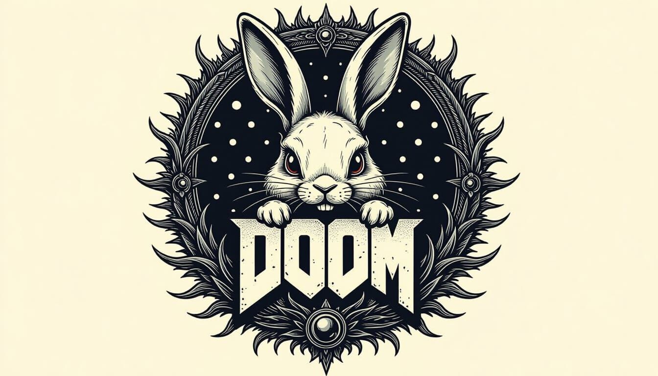 polka doom metal album cover with a doom bunny logo