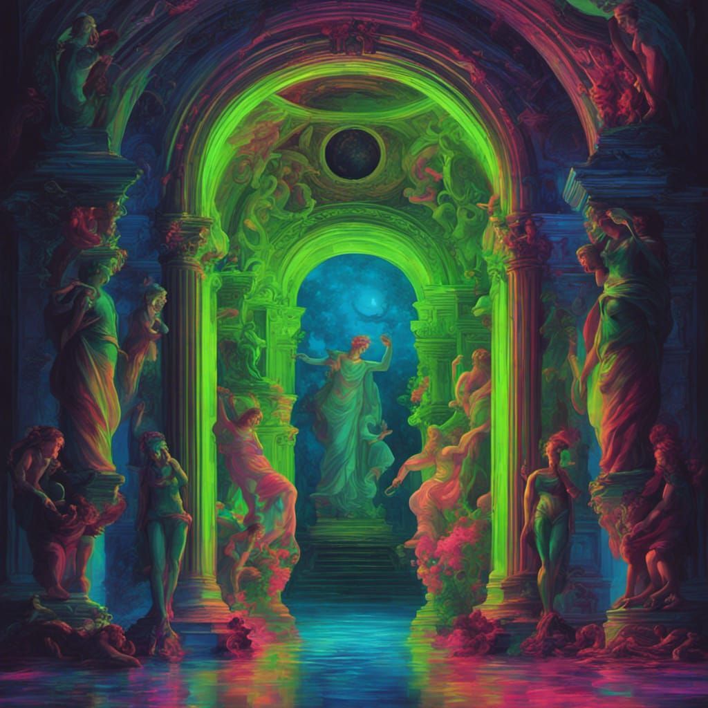 Neon Classical Art Background with Hedonistic Motifs