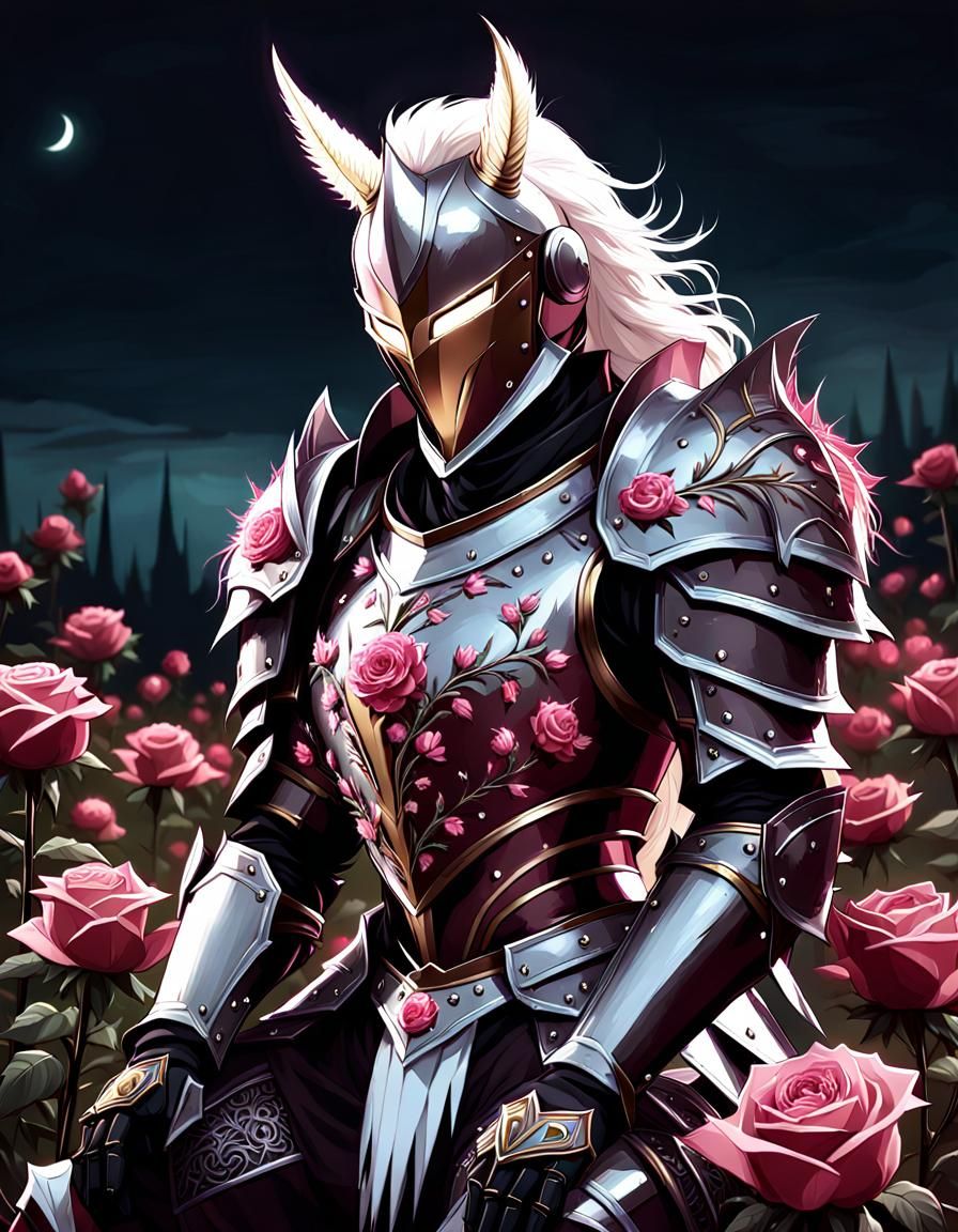 Rose Knight Character Concept in a Rose Field