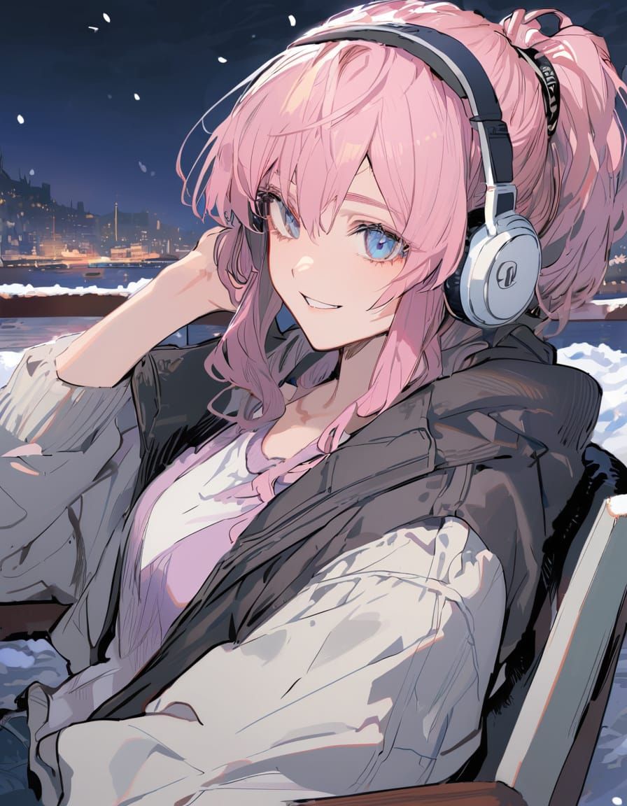 Relaxing Winter Night Harbour Scene in Modern Casual Style