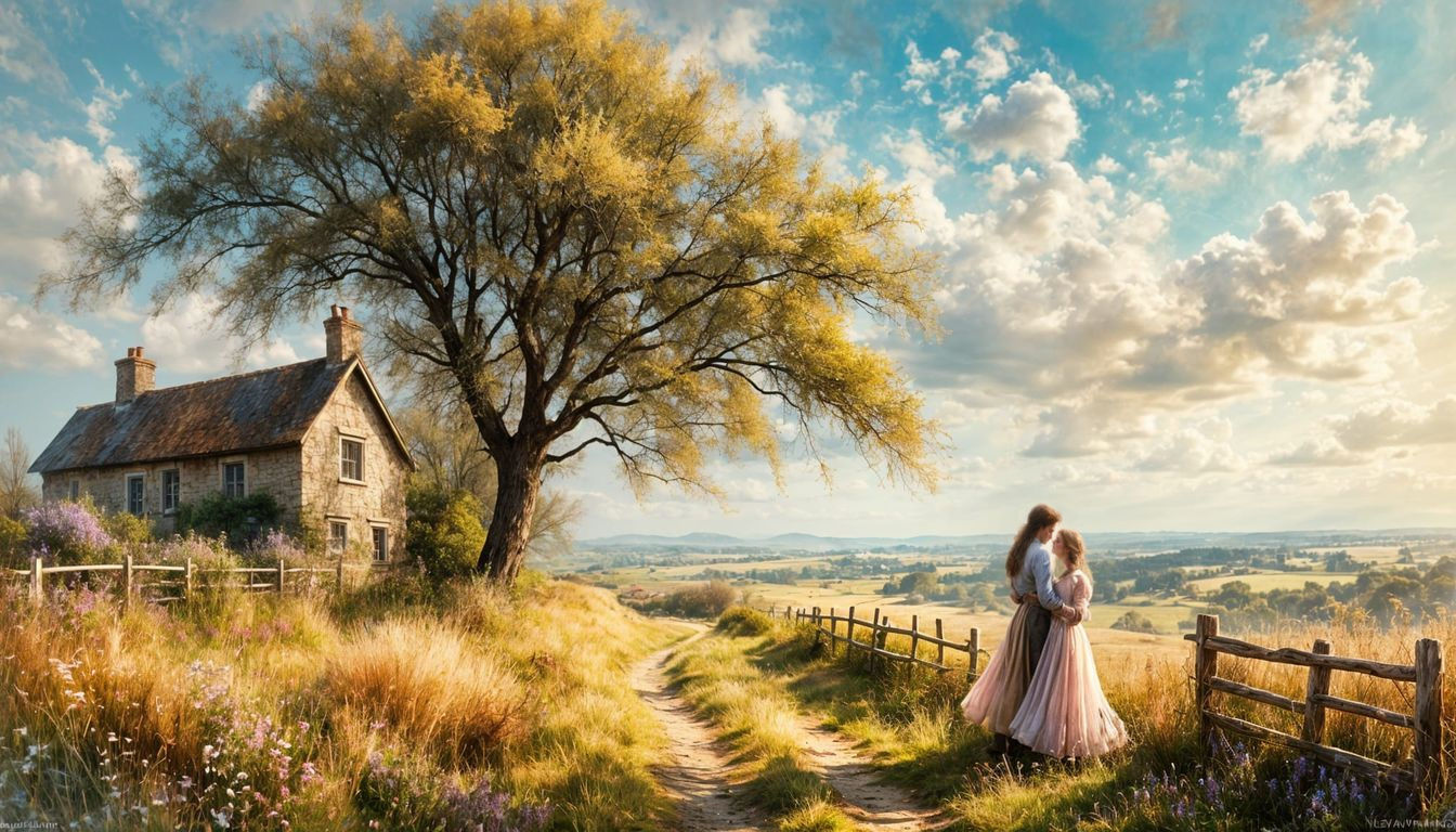 Romantic Couple Amidst Majestic Village Scenery