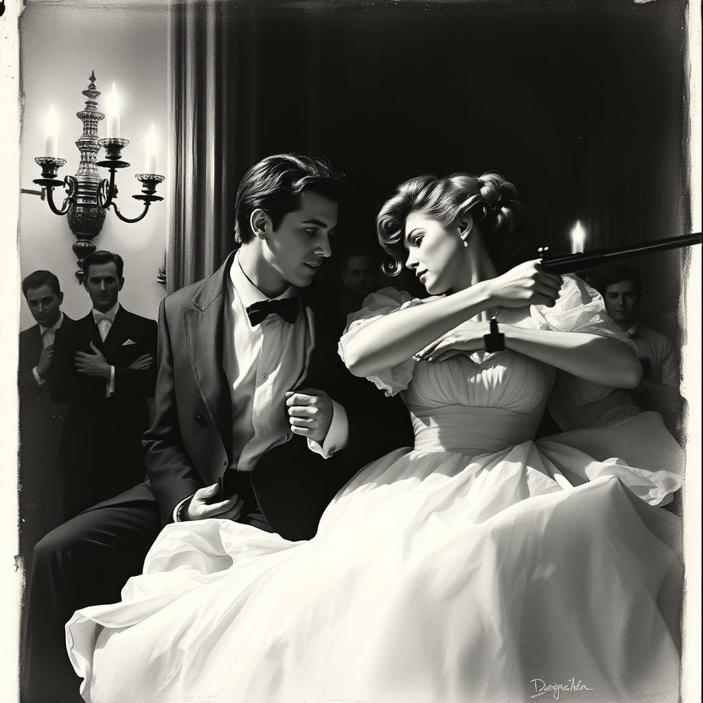 Dynamic Retro Scene in Black and White