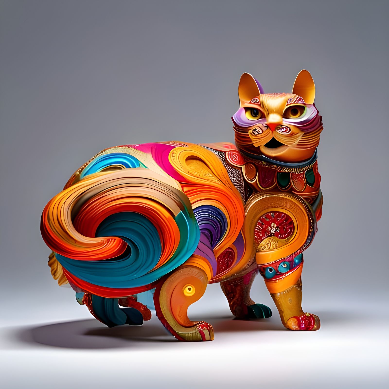Colorful Paper Sculpture of a Beautiful Cat