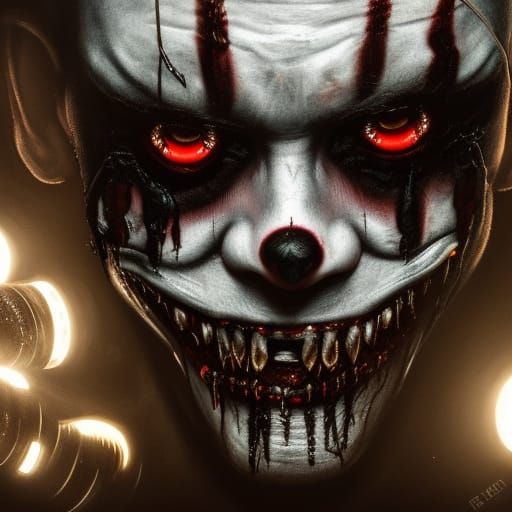 Scary Clown with Drill Teeth, Photorealistic Digital Art