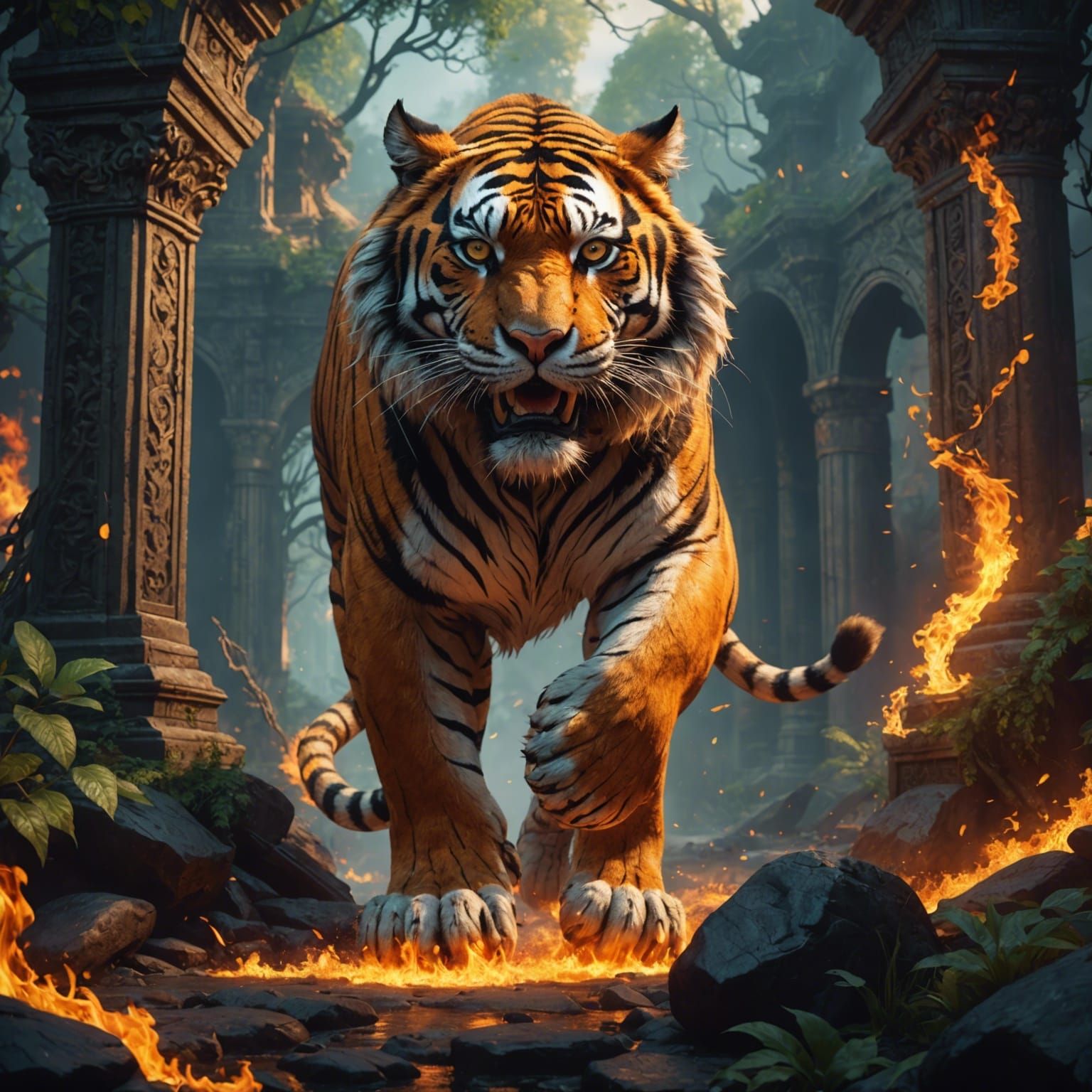 Fiery Tiger in Detailed Digital Art