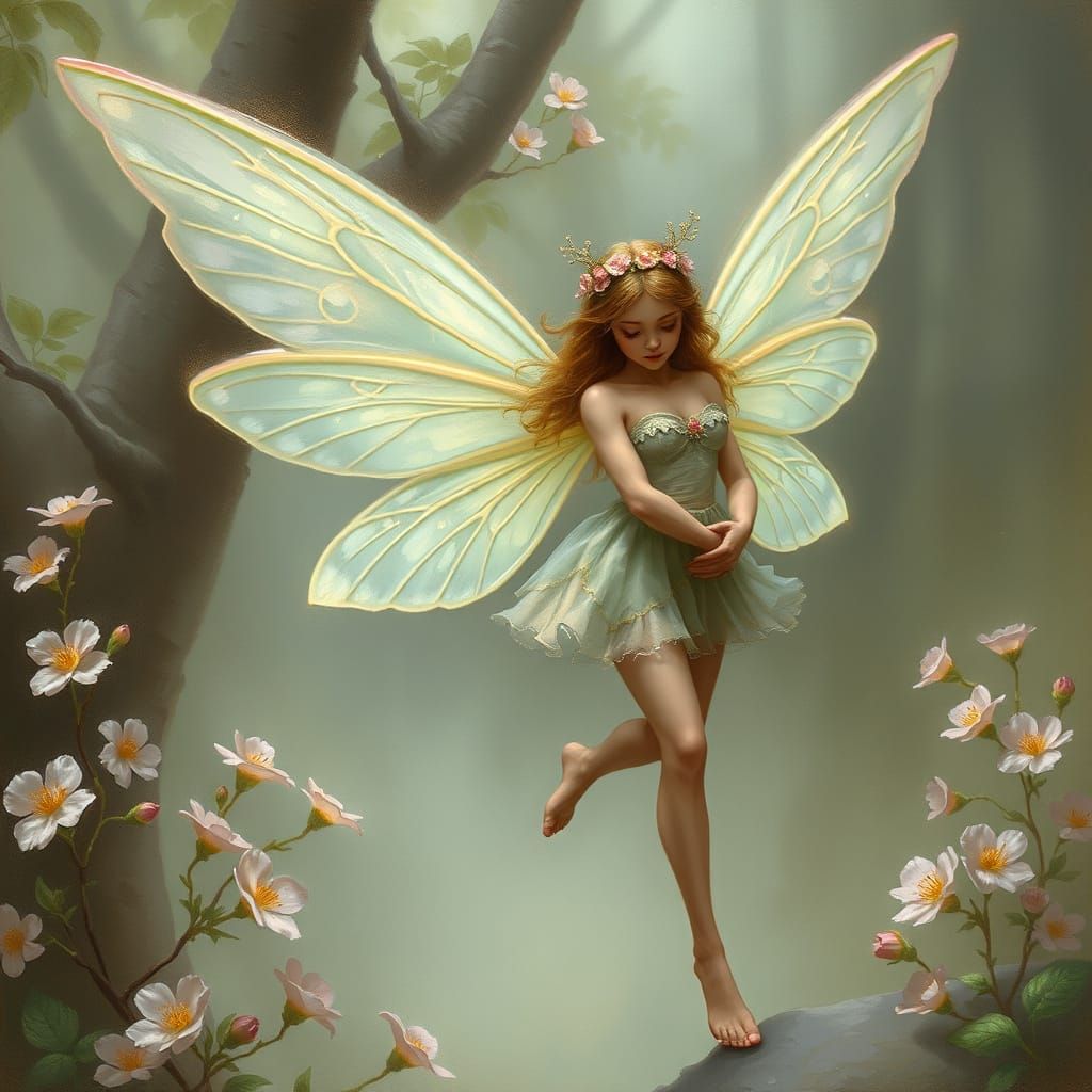 Whimsical Fairy Among Blooming Flowers