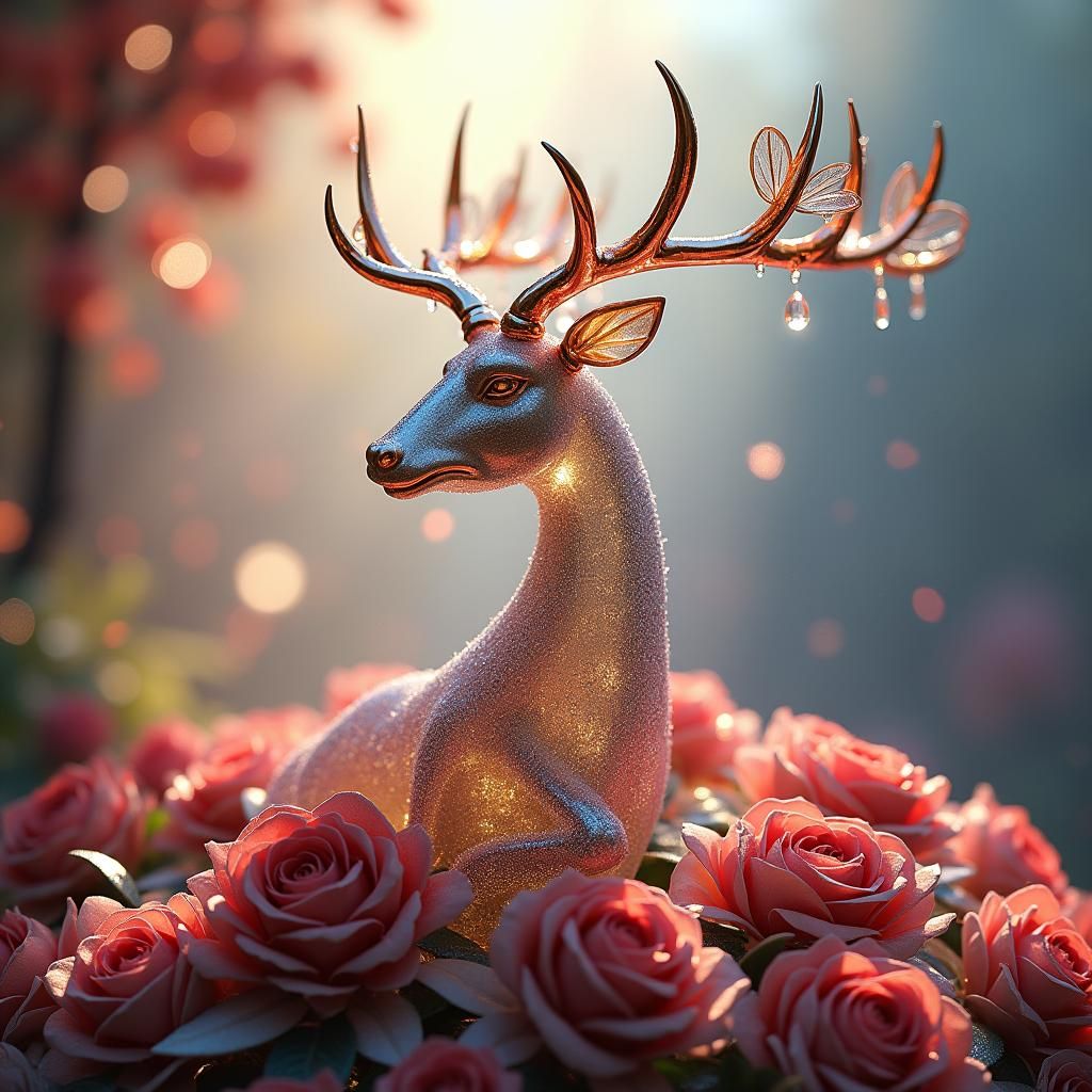 Glass Fairy Sculpture with Roses in Disney Style