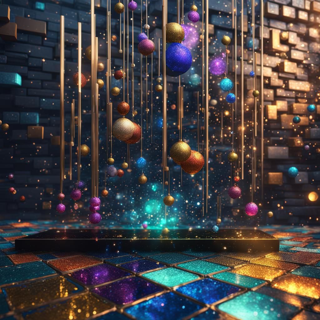 Long chimes abstract painting dotted sparkles gilter shiney amd glass bricks