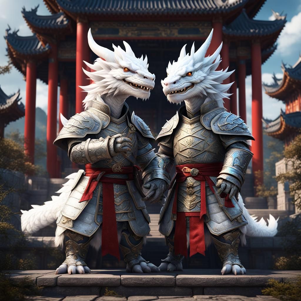 Armored Dragons Guard Chinese Palace: Fantasy Art