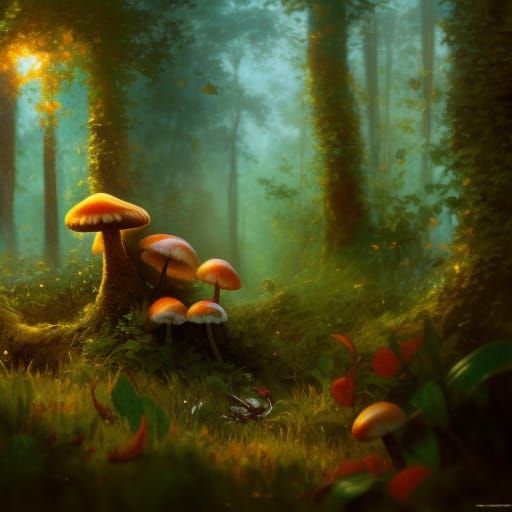 Badgers and Mushrooms in Hyperdetailed Digital Art