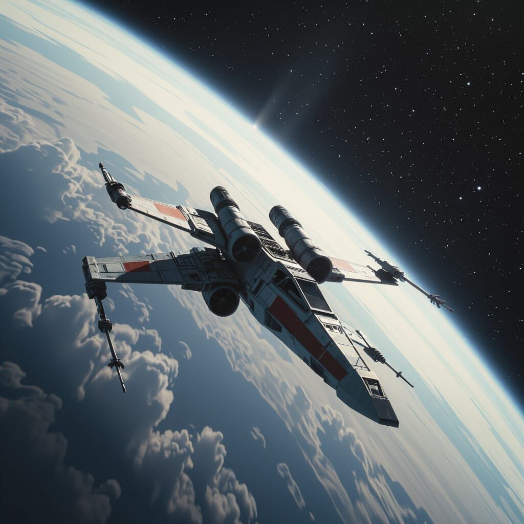 Lone X-Wing Fighter in Epic Space Battle