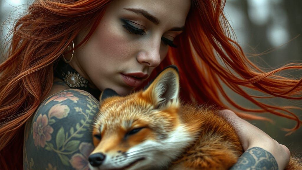 Woman with Fox: Digital Painting in Moody Colors