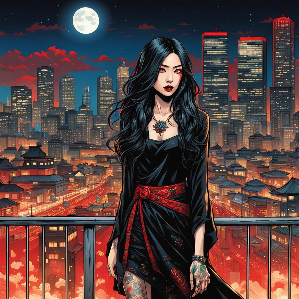 Stunning Modern Vampire Woman in Comic Book Art